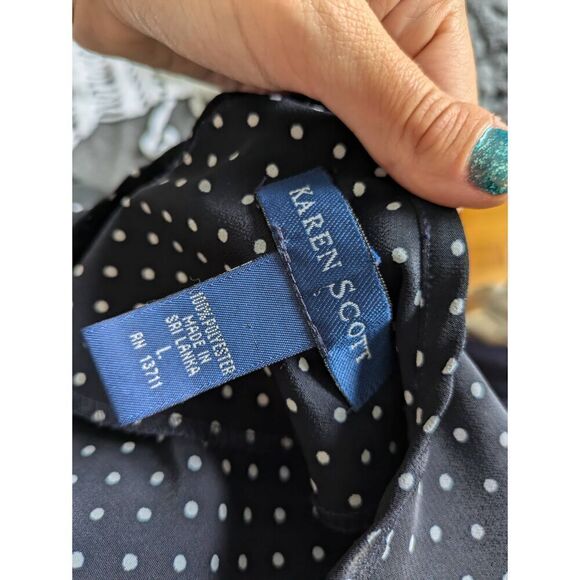 Karen Scott Navy Polka Dot Scoop Neck Short Sleeve Top - Picture 4 of 4